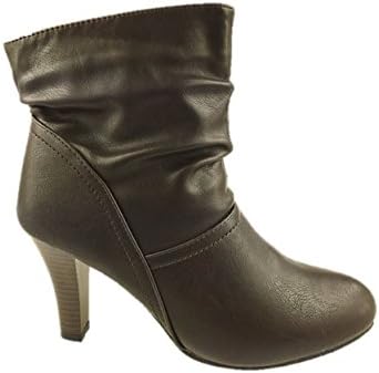 Ladies Faux Leather Pull On Ankle Boots Brown Size 3-8 (5)
