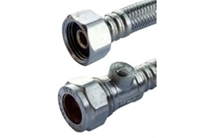 PLUMB PAK Plumb-Pak PF9750 15mm x 1/2-inch x 500mm Flexible Iso Valve Tap Connector, Pack of 2, Silver