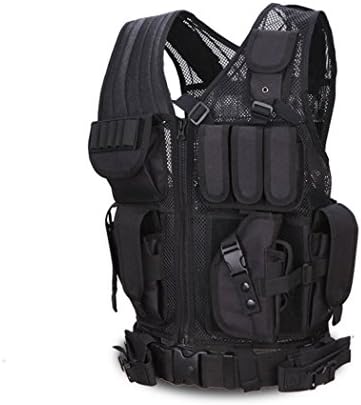 Adjustable Swat Molle Training Combat Tactical Vest Pistol Holster Modular Assault Black Ultra-light Breathable