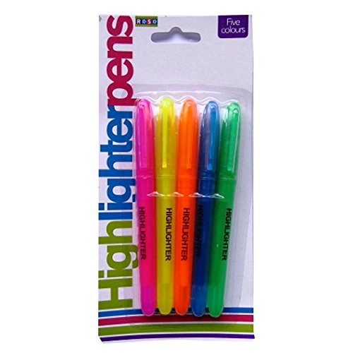 5 Fluorescent Surligneurs - (bleu, jaune, orange, vert, rose) par Royle