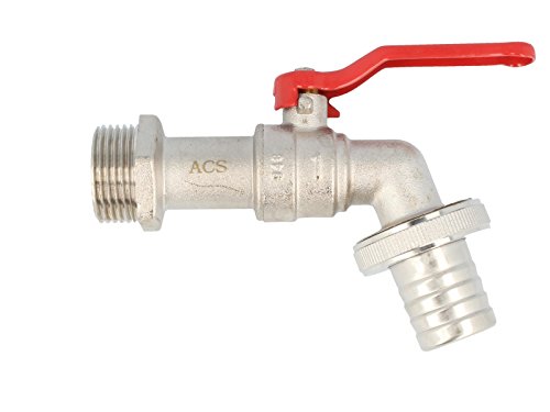 Zapfhahn Auslaufhahn Auslaufventil Kugelauslaufventil 1″ Wandanschluss, Griff rot, messing vernickelt - 2