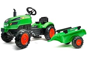FALK - Tracteur à pédales X-Tractor avec remorque - Dès 2 ans - Fabriqué en France - Capot ouvrant - volant directionnel avec klaxon - 2048AB, Vert