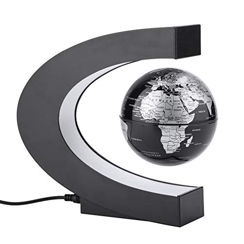 Floating World Globe Map Magnetic Levitation Rotating Globe with Colorful LED Light for Education, Home Office Desk Decoration, Black