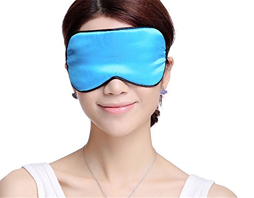 Moolecole Fashion Comfortable Silk Sleeping Eye Mask with Adjustable Head Strap to Fit All Size Soft Eyeshade Sleep Mask for Air Travel Blocks the Light or Peaceful Night Rest Blue