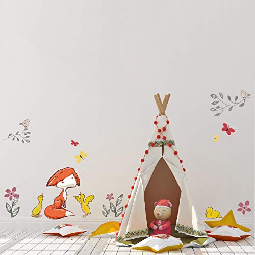 Sunnywall - Juego de Adhesivos Decorativos para Pared, diseño de Zorro, pájaro, Pato y Flores