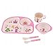 Produktbild EL Kinder Platte Bambusfaser Punkte Baby Cartoon Baby Besteck Set Essen Schüssel Löffel Gabel Löffel Tasse Ungiftig 5 Sätze, Rose Rot