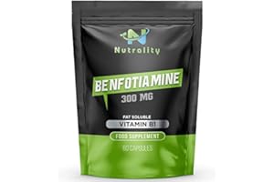 Nutrality Benfotiamine Supplement 300mg 60 Caps-Fat-Soluble Vitamin B1 for Heart, Kidney, Antioxidant Boost, Cognitive Enhancement, and Energy Increase -Vegans Friendly and Allergen-Free