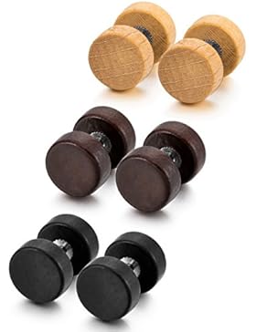 MOWOM Braun Schwarz Edelstahl Holz Gestüt Stecker Ohrringe Ohrstecker ( 3 Paar )