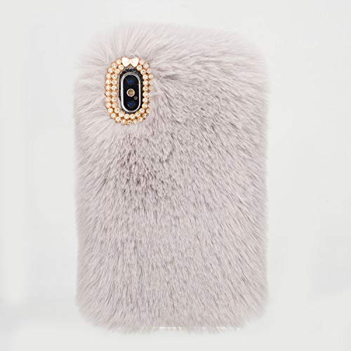 Preisvergleich Produktbild 3D Glitter Glitzer Diamant Rhinestone Bling Kristall Shining Handgefertigt TPU Silikon Weich Fell Plüsch Wolle Warm Fluffy Pelzig Flauschige Rabbit Pelz Haar Handy Anti-Kratzer für iPhone X