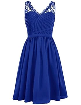 HUINI V-Ausschnitt Chiffon Brautjungfernkleider Kurz Ballkleid Kniel?nge Abendkleid Spitze