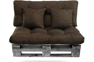 LEMON TREE SL Conjunto de Cojines Palet (Asiento + Respaldo + 2 Cojines Decorativos) para palets. Cojín de Palets y de sillones de 2 plazas. Ideal para Interior y Exterior (Marrón)