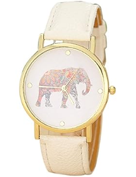 Culater® Frauen Mädchen Elefant Muster Gold Quarz Armbanduhr Uhr