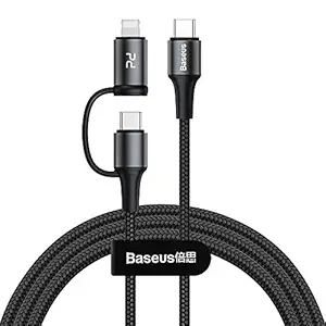 Baseus 2-in-1 3A, 60W Power Delivery Type-C + 18W IP, Durable Nylon Cable with Aluminium Alloy Plug and Smart Chip 1m Cable