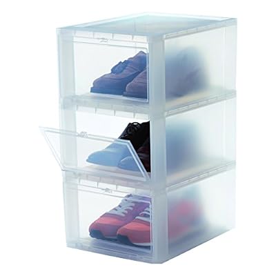 Iris Ohyama, set - 3 boîtes à chaussures / boîtes de rangement pour chaussures - Drop Front Box - EUDF-M, plastique, transparent, 14 L, 35,5 x 28 x 18 cm