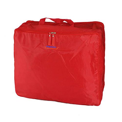 FakeFace 5er-Set Nylon Reisegepäck Robuste Aufbewahrungstasche Gepäcktaschen Set Wäsche Organizer Tasche für Koffer Kleidertasche Schminktasche Packing Cubes Beautycase Koffertaschen für Angenehme Reise (Rot) - 4