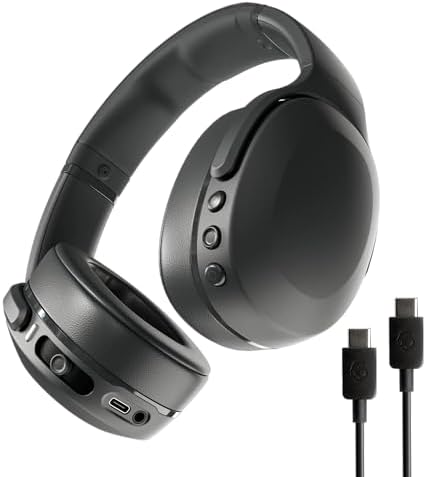 Skullcandy Crusher Evo Wireless Bluetooth Headphones with Multi-Sensory Bass and Charging Cable, Noise Isolating Over-Ear Fit, Up to 40 Hours Battery, Microphone for iPhone Android - True Black