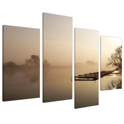 Wallfillers Cuadros en Lienzo Grande Paisaje Marrón Beige Sepia Set de Imágenes 130cm 4117
