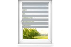 time4blinds Estor Enrollable Doble Dia y Noche Mini - Estor Enrollable sin taladrar - Proteccion Solar - estores - estores para Ventanas – 700x1400mm – Gris - Izquierda