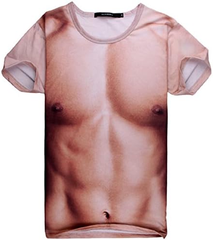 ECOTISH Men's Undershirt 3D Print Short Beach Wear Six Pack Abs T-shirt For Boys (Medium)