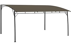 Amorsee Pérgola de Jardín con Techo, Pérgola de Acero 4x3 m Cenador de Jardín con Toldo para Patio Terraza Acero y Poliéster Resistente al Agua y a UV Gris Taupe
