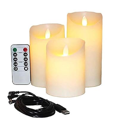 Autbyea Bougies Électriques sans Flamme Avec Batterie Rechargeable Extra Brillant Ivoire Cire Réelle Piliers LED Vacillant Avec Télécommande à 10 Touches