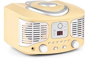 auna RCD320 - CD-Radio, Nostalgie Stereoanlage, Küchenradio, Vintage Look, CD-Player, UKW Radio, AUX-Eingang, Digital-Anzeige, einfache Wiedergabeprogrammierung, tragbar, Creme