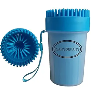 Dog Paw Cleaner , WANGDEFANG Upgrade Portable Dog Paw Washer Cup with Towel, 2 in 1 Pet Foot Cleaner Cup for Dog Cat Grooming with Muddy Paws Large Size (BLUE) (Large, High: 9.8inch)