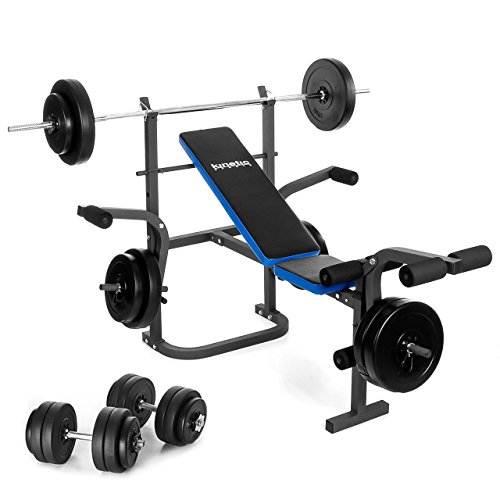 Kinetic Sports Hantelbank inkl. Langhantel 30 oder 60 kg und Kurzhanteln 30 kg Trainingsbank Fitnessbank SET