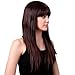 Bigood 65cm Natural Smooth Medium hairstyle straight Neat bang Dark brown wig