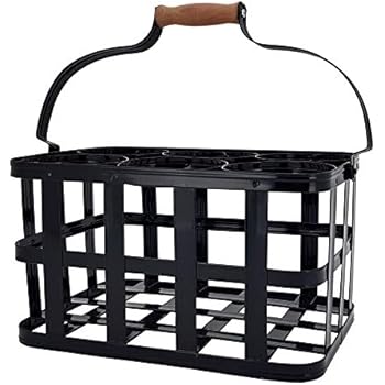 Flaschenkorb Metall Für 6 Flaschen - Vintage Zink Träger Mit Holzgriff