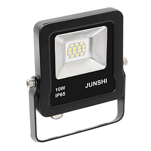 JUNSHI 10W LED Floodlights,800lm,6500K Daylight White Cool White,RA>80,IP65 Waterproof Outdoor LED Security Light,Flood Lights,Wall Washer Light-Pack of 1