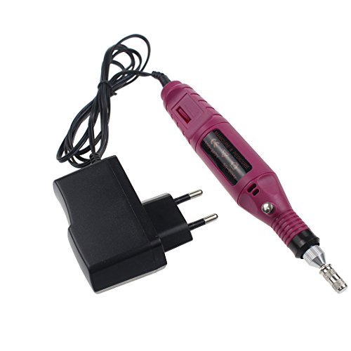 ZXK Elektrisch Nagelfräser Fräser Nagelfeile Maniküre Set Nagelpflege Perfect Nails Tool Kit mit 6 Stil-Bits Kleiner Reibe Filz-Schleif Diamant Emery 1 Netzteil Feder-Form (Rose Rot) - 4