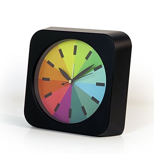 Foxtop Classic 7 Zoll Moderne kreative runde Regenbogen Wanduhr Uhr, Quarz Schreibtisch Uhr, batteriebetrieben, laute Wecker für Kinder Kinder Studenten (Schwarz)