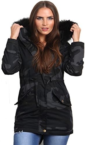 Parka Faux Fur Lined Hood Quilted Coat Jacket Camo-Ali