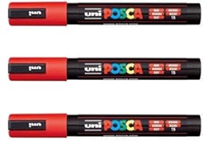 Posca 3-częściowy zestaw markerów Uni-Ball PC-5M (pełna gama 35 dostępnych kolorów) Czerwony.
