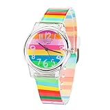Kinderuhr Mädchen Armbanduhr Mehrfarbig Analog Quarz Uhr Mädchen Uhr Regenbogen(Grün)