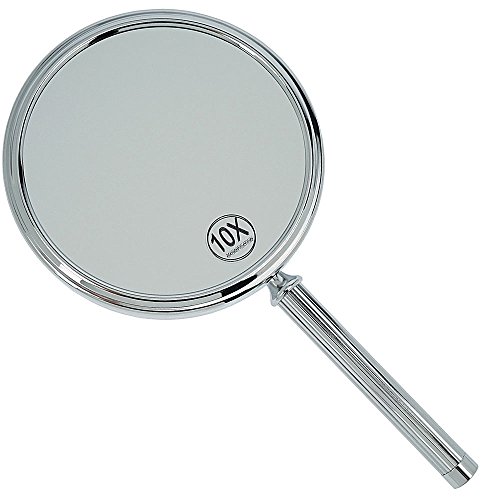 Kosmetex Handspiegel mit 10-fach Vergrößerung, Metall, 2 Spiegelflächen, Kosmetik-Spiegel