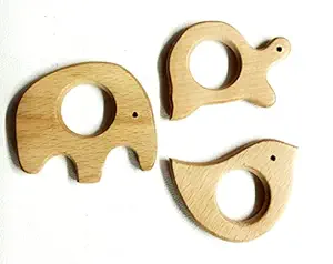 DIYARA Wooden Baby teether (Baby Teethers Pack 3 pcs) )Teething Toys for Kids /Tethers Shaped Like Treats, Brown Wooden Teether Ring (Baby Teethers)Wooden teether