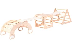 MAMI SRL Percorso Montessori, Triangolo Cubo Dondolo Scivolo con Arrampicata, Giochi Educativi in Legno Naturale (I Fantastici 4)