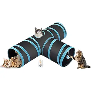 Cat Tunnel Tube Cat Tunnels for Indoor Cats 3 Way Collapsible, Kitten Tunnel Bored Cat Pet Toys with Peek Hole Ball for Kitty, Puppy, Rabbit