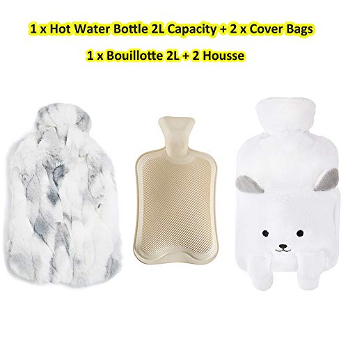 Bouillotte avec Housse en 2 pcs de Fausse Fourrure Souple (2 L Gris) 35x22 cm