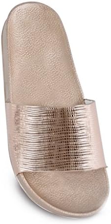 Louise23 Ladies Celebrity Shinny Metallic Sliders Pool Beach Slip on Slide Sandals Flip Flops Womens Footwear Gold UK Shoe Size 3