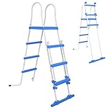La escalera de seguridad de piscina tiene una capacidad de carga máxima de 150 kg y es adecuada para una piscina sobre el suelo con una altura de 91 a 107 cm.