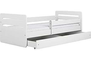 WFL GROUP Letto per bambini Junior Lettino per bambino con materasso e cassetto estraibile inclusi nel prezzo - Tommy | Perfetto per ragazzi e ragazze | Massima sicurezza | Fino a 120 kg!,(Bianco,180x80)