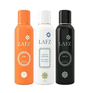 Lafz Nabil, Kayani Dastoor And Farzad No Alcohol Deodorant Body Spray For Men, 150 ml (Pack Of 3)