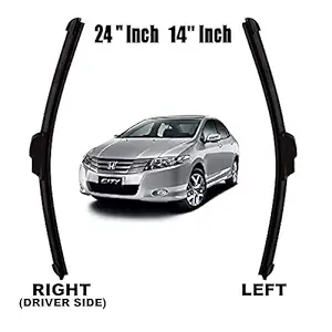 Car Styling- Windshield Flat OE Wiper Blade Replacement U Hook Banana Type H. City IVTEC/IDTEC 2009-2020 Model, Size 24'' and 14'', Highly Durable, Colour: Black (Pack of 2 Pcs)