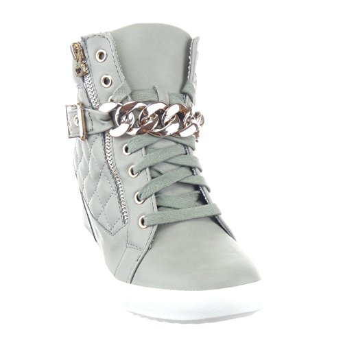 Sopily - Women's Fashion Shoes Trainers Wedge - ankle-high - Quilted Heel Wedge 8 CM - Grey WL-1018-10 T 38 - UK 5