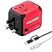 Produktbild VGUARD Universellen Reiseadapter Netzteil mit Doppel USB-Ports und EU/UK/US/AU Stecker Universal Ladestecker Ladegerät Ladeadapter Travel Adapter für Weltweit 150 Ländern - Rot