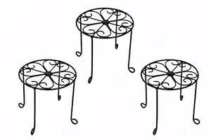 Zain Crafts Presents Set of 3 Iron Metal Plant Stands Rack/Pot Planter || Black Finish || Small:11,Medium:13, Large:15 INCH,3 KG