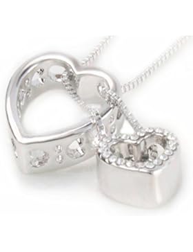 QUADIVA G! Damen Halskette Herzkette Kette mit Anhänger Herz (Farbe: weißgold) verziert mit funkelnden Kristallen...